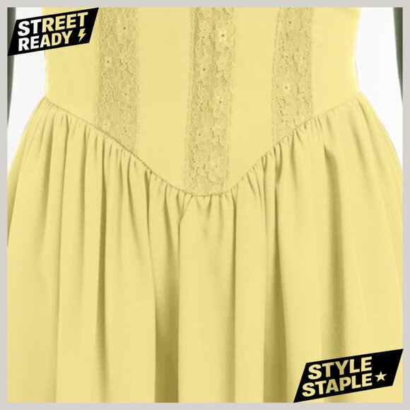 Spaghetti Strap Corset Dress Backless Mini Sundress Floral Lace Ruffle - Picture 5 of 7